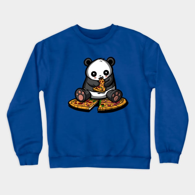 Panda Bear Eating Pizza Crewneck Sweatshirt by underheaven